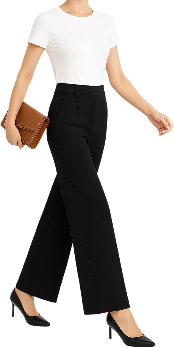 Women High Elastic Waisted Wide Leg Pants Business Work Trousers Long Straight Suit Pants