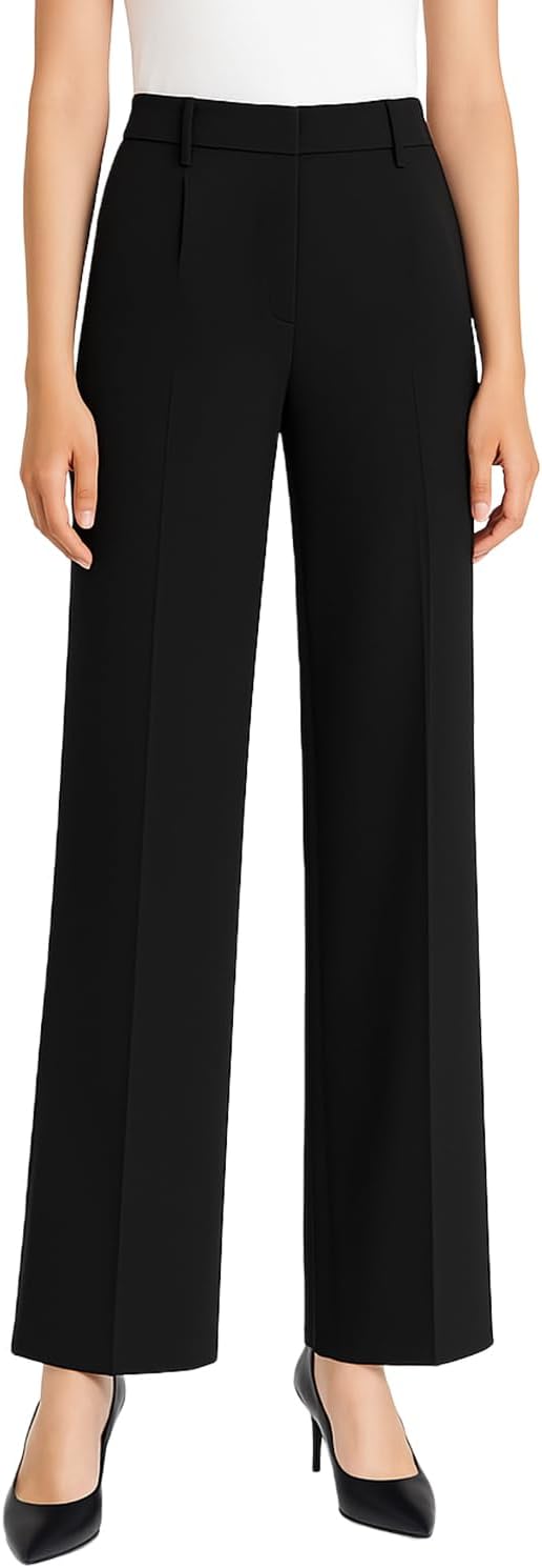 Women High Elastic Waisted Wide Leg Pants Business Work Trousers Long Straight Suit Pants
