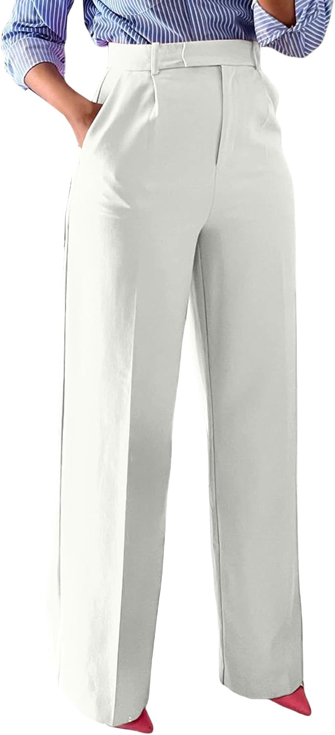 Women Wide Leg Dress Pants High Waisted Straight Leg Business Slacks Work Pants Casual Button Down Trousers