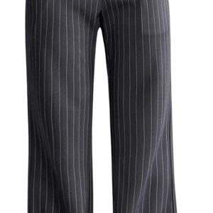 Women Striped Print High Waisted Dress Pants Straight Leg Work Suit Pants