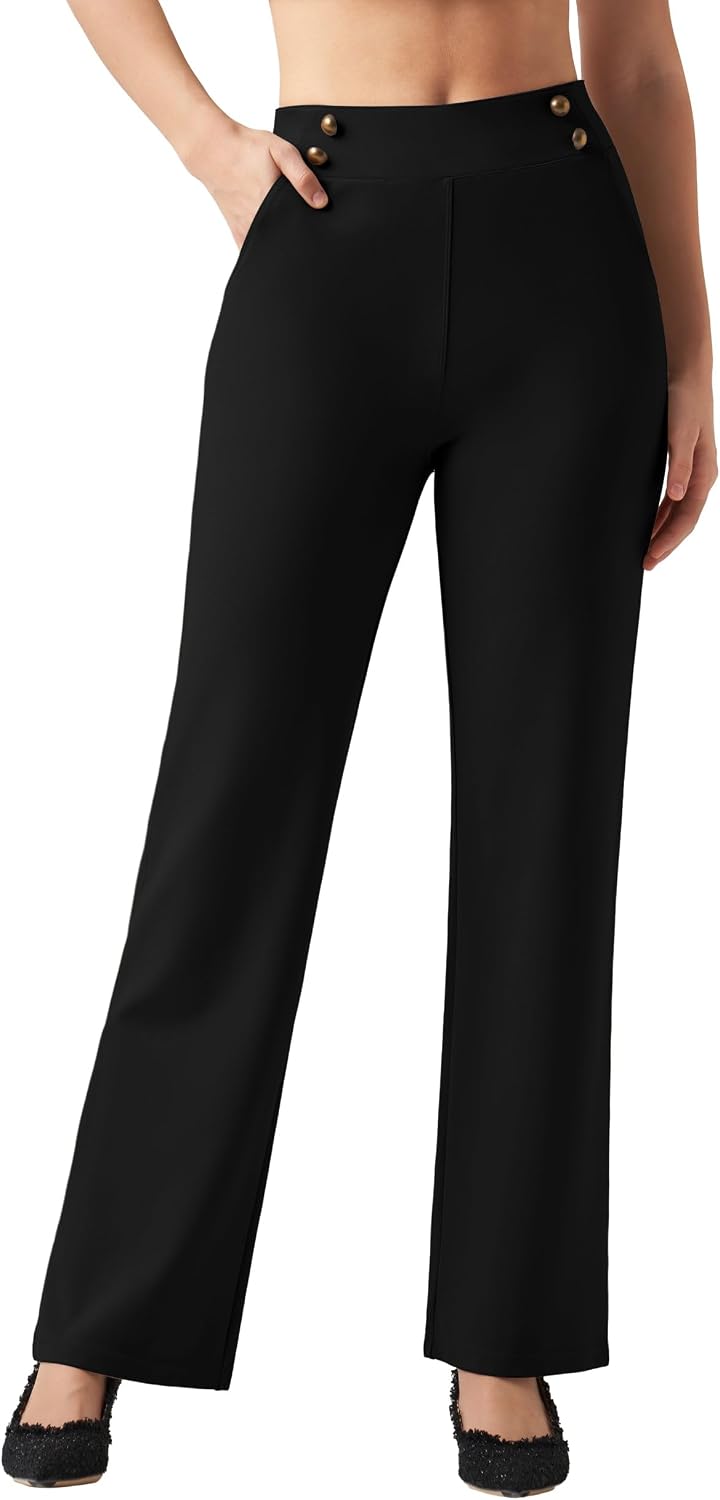 Women Wide Leg Dress Pants High Waisted Stretch Work Pants Office Business Casual Slacks Pockets Petite/Regular/Tall